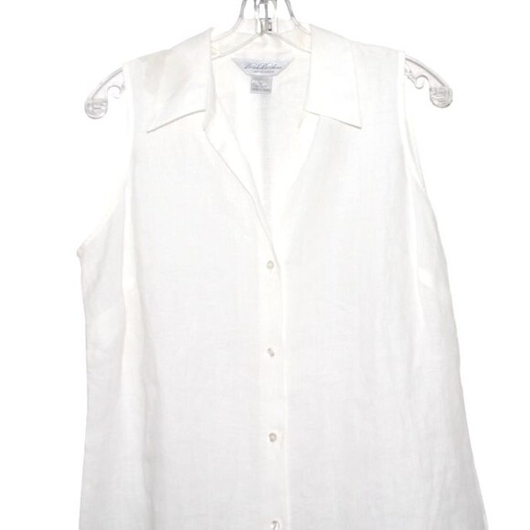 Brooks Brothers Irish Linen Blouse White V-Neck Sleeeless Button Front Sz Large - Picture 3 of 5